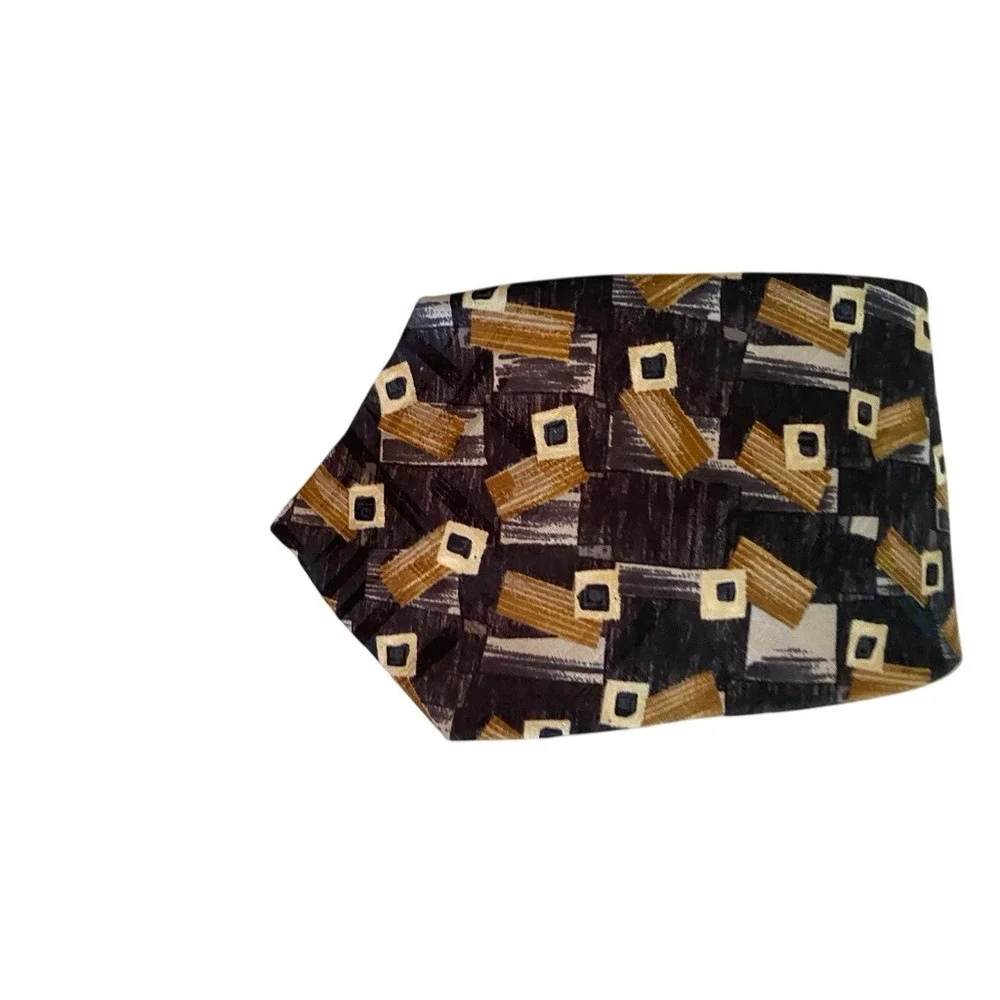Zylos‎ George Machado Mens Silk Tie Abstract Geometric Brown Gray Made in USA